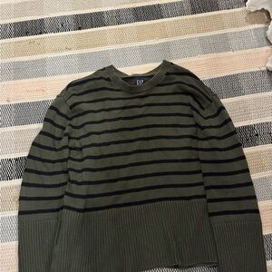 GAP Olive and Black Striped Crewneck Sweater
